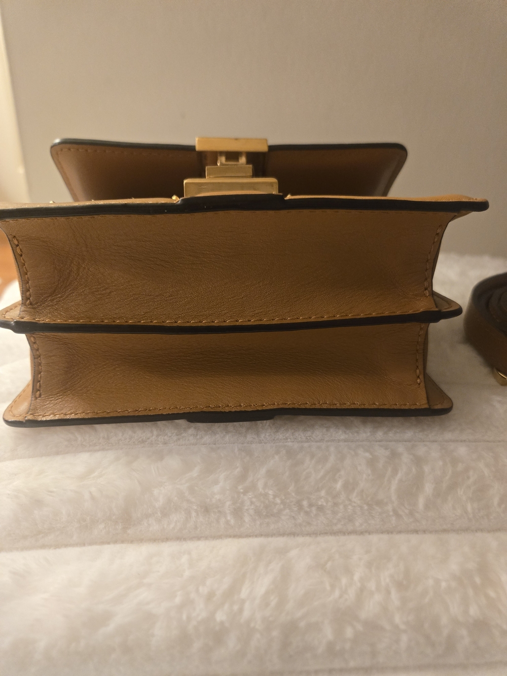 MCM Tan Studded Mini Top-Handle Bag with Gold Hardware - Picture 4 of 6